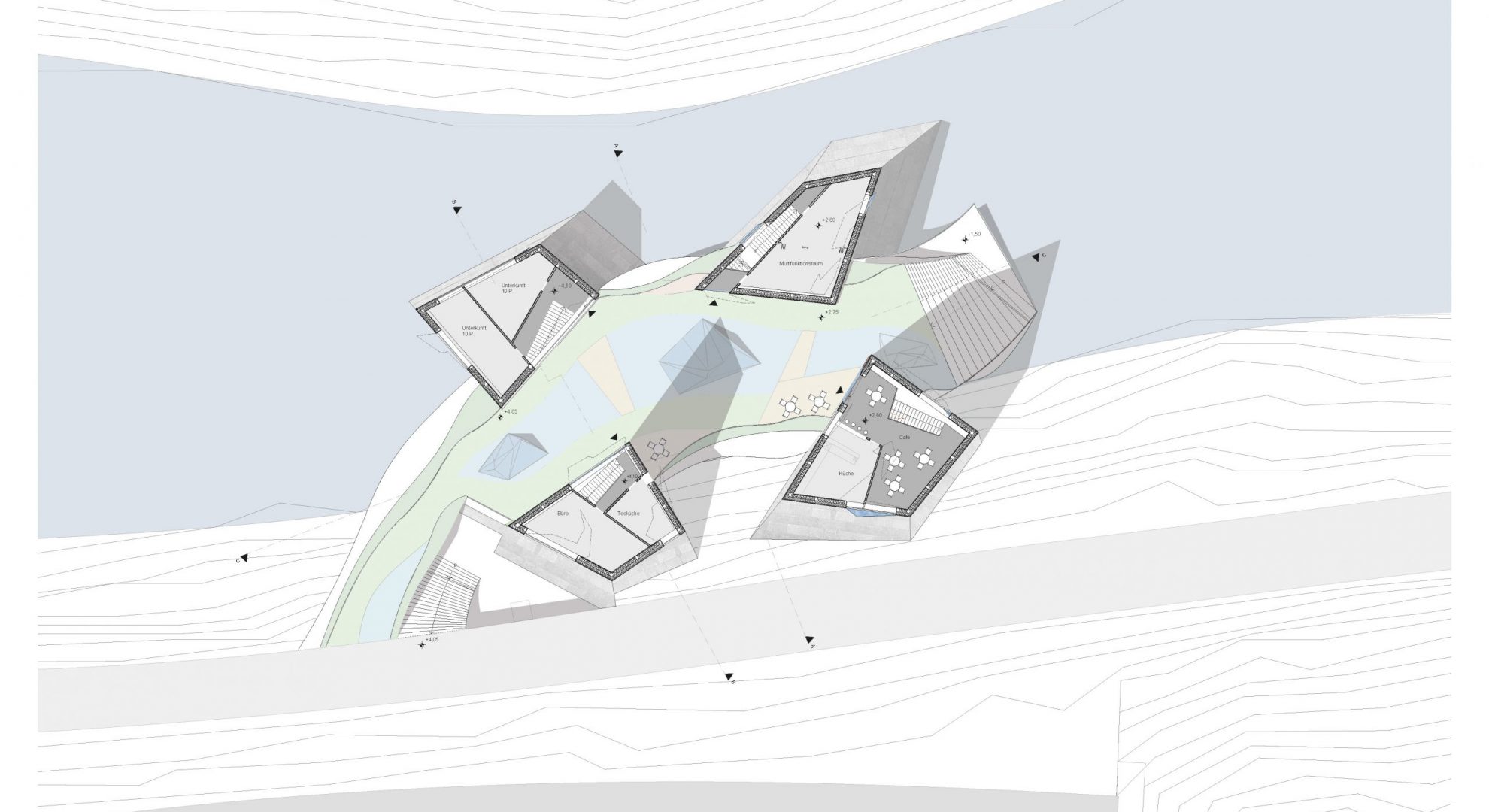 River and Rocks: roof landscape floor