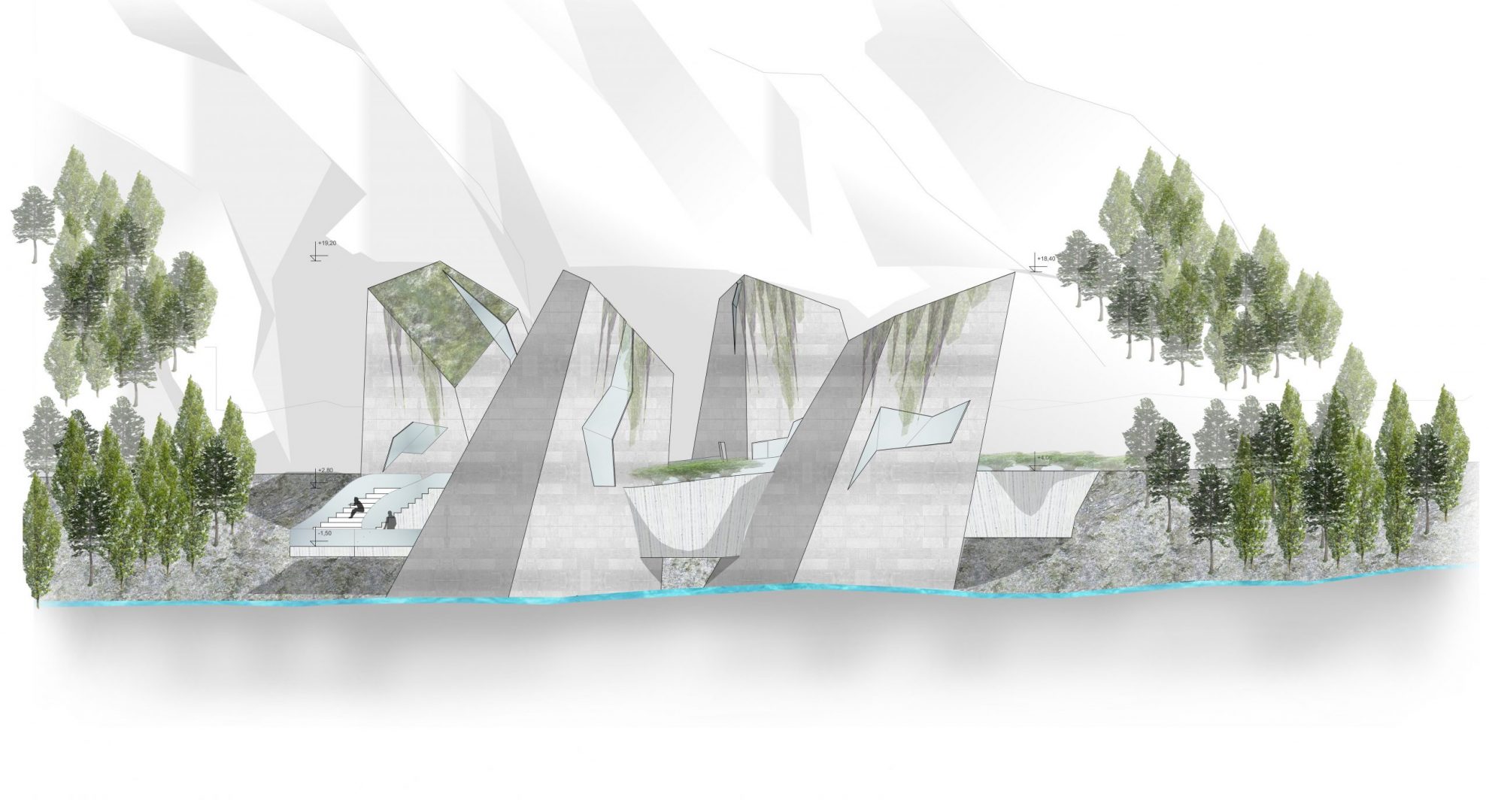 River and Rocks: north elevation