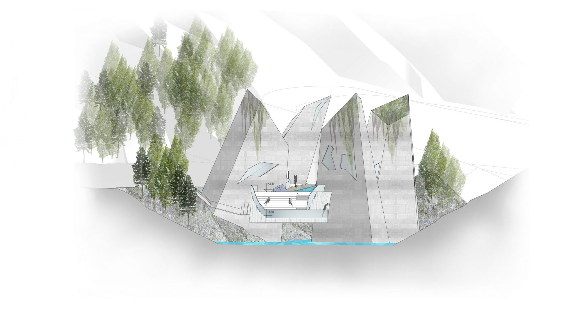 River and Rocks: east elevation